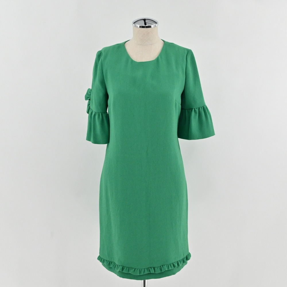 Sara Campbell Ruffle Bell Sleeve Shift Dress Womens Size 2‎ Green Bow Crepe Mini